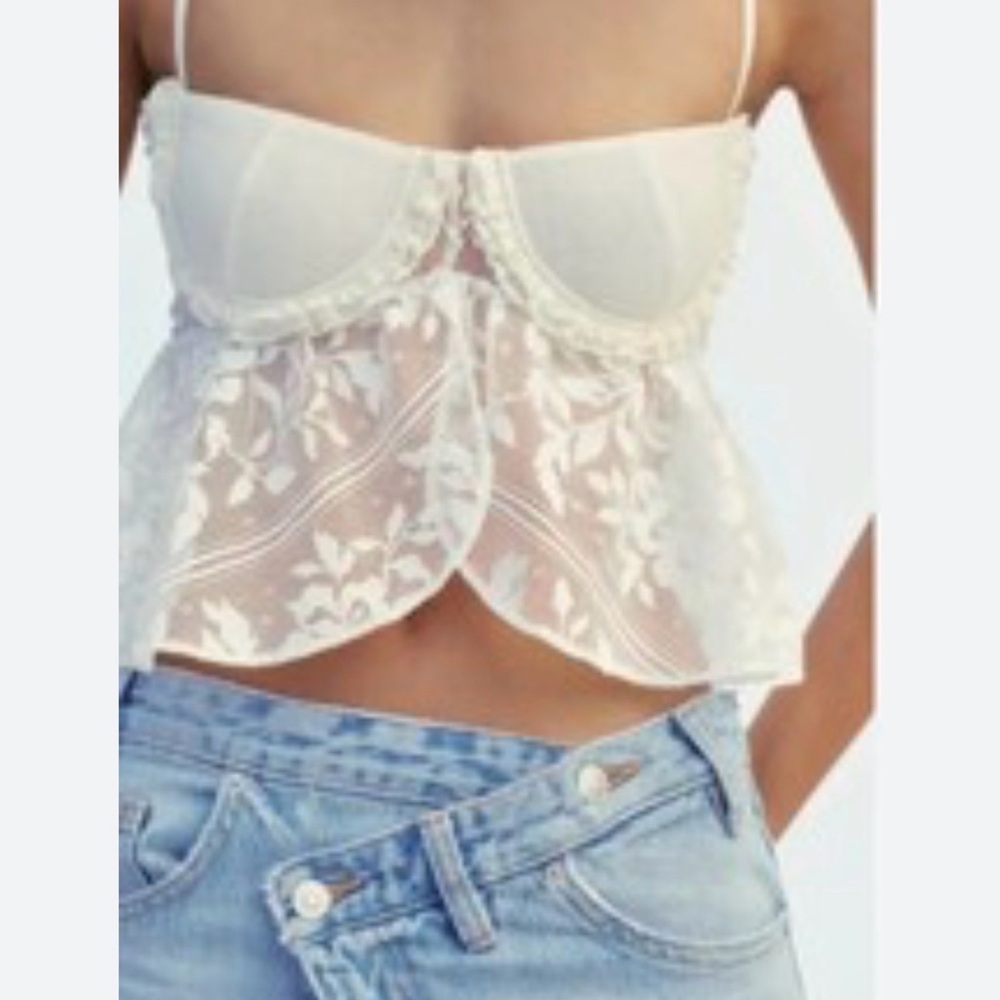 Zara ivory lace floral sheer ruffle strappy tank - Picture 6 of 6